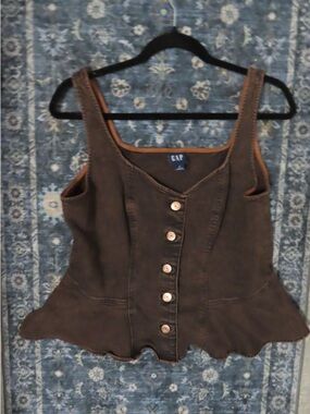 GAP Brown Button-Front Peplum Tank Top
